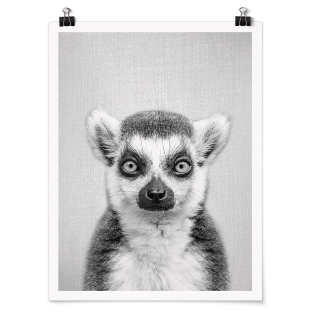 Moderne Poster Lemur Ludwig Schwarz Weiß