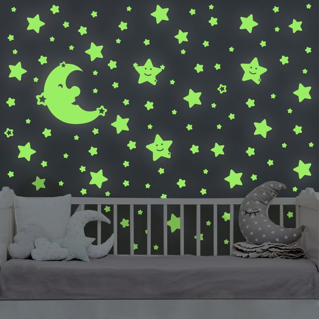 leuchtende Wandsticker Leucht-Wandtattoo-Set Mond und Sterne