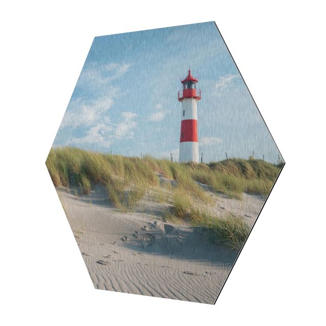 Hexagon Bild Alu-Dibond - Leuchtturm an der Nordsee