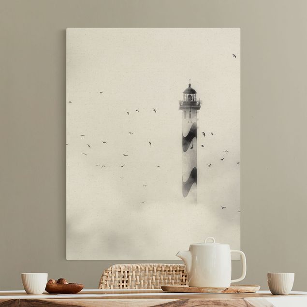 Leinwandbilder Vögel Leuchtturm im Nebel