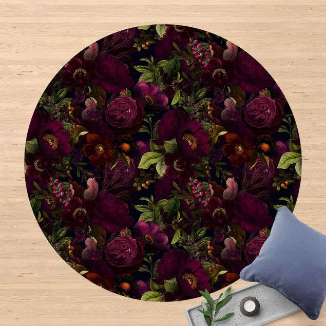 Moderne Teppiche Lila Blüten Dunkel