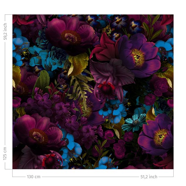 Verdunkelungsvorhänge Lila Blüten mit Blauen Blumen