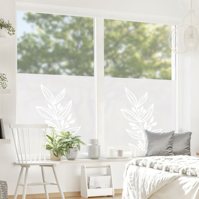 Fensterfolie Milchglas Line Art - Blätter mit Knospen