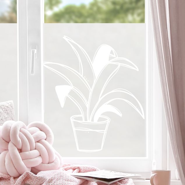 Fensterfolie Blumen Line Art - Große Topfpflanze