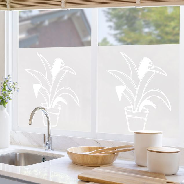 Klebefolie für Fenster Line Art - Große Topfpflanze