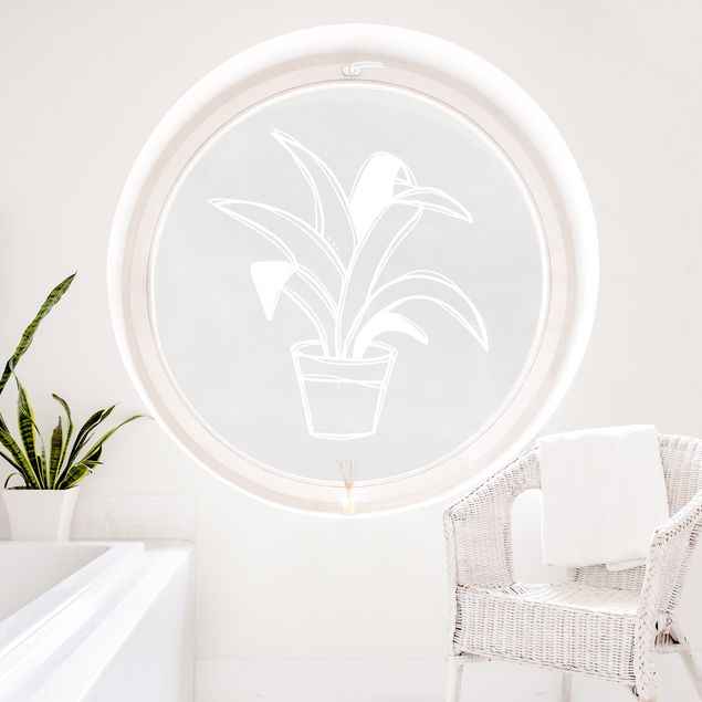 Fensterfolie Milchglas Line Art - Große Topfpflanze