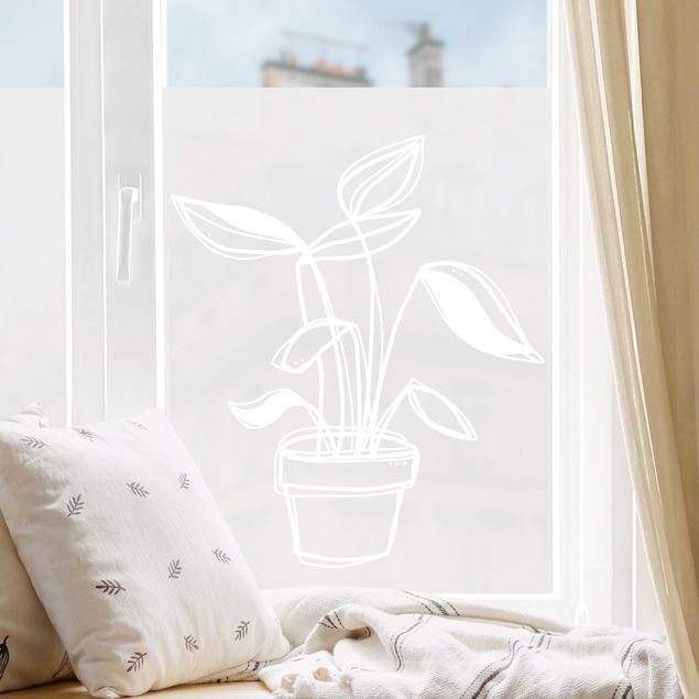 Fensterfolie Blumen Line Art - Kleine Topfpflanze
