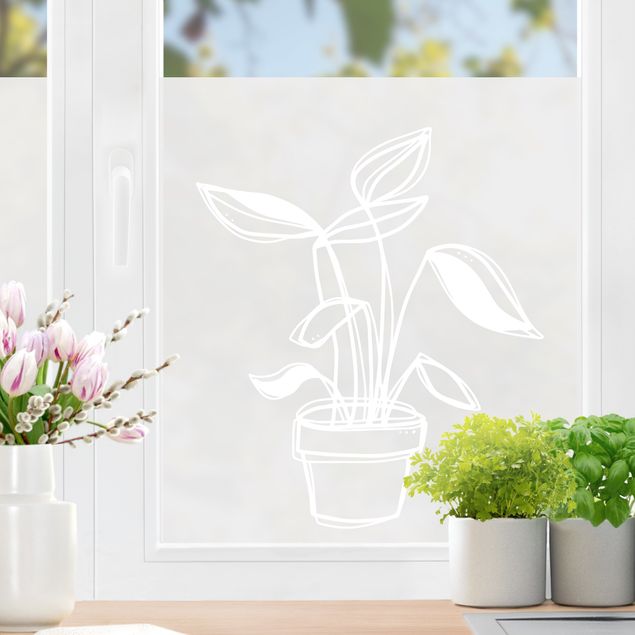 Fenstertattoo Blumen Line Art - Kleine Topfpflanze