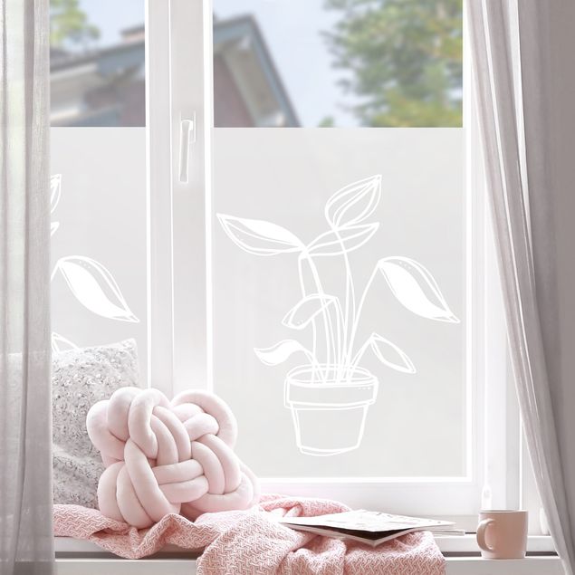 Fensterfolie Line Art - Kleine Topfpflanze
