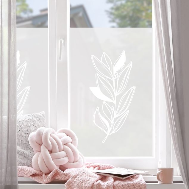 Fensterfolie Milchglas Line Art - Zweig mit Blättern