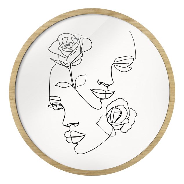 Moderne Bilder mit Rahmen Line Art Gesichter Frauen Rosen Schwarz Weiß