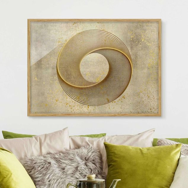 Moderne Bilder mit Rahmen Line Art Kreisspirale Gold