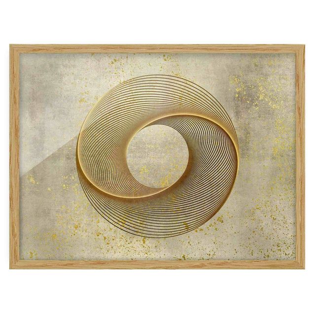 Bild mit Rahmen - Line Art Kreisspirale Gold - Querformat 4:3