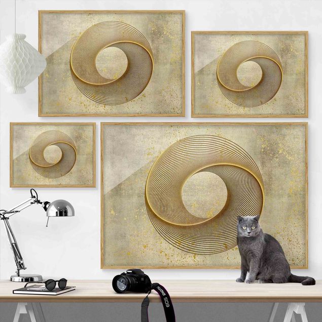 Bild mit Rahmen - Line Art Kreisspirale Gold - Querformat 4:3