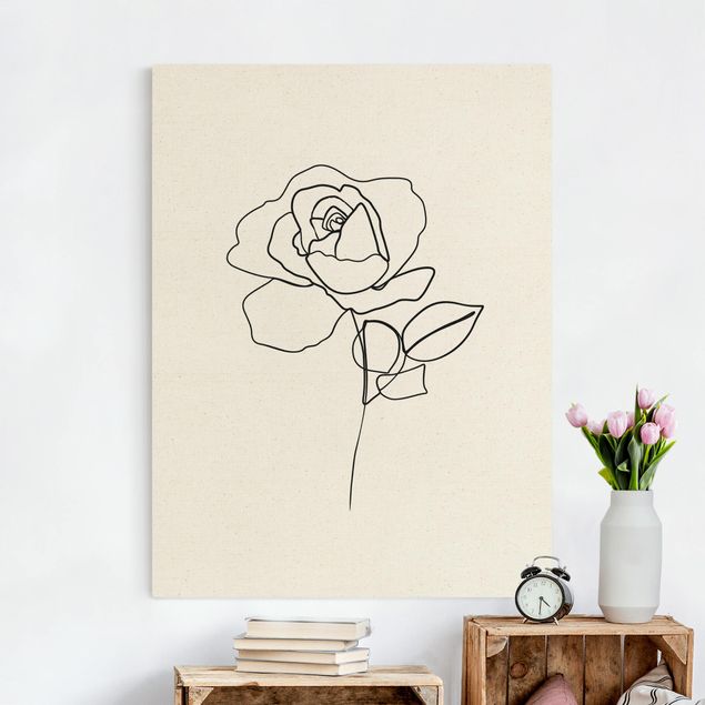 Leinwandbilder Blumen Line Art Rose Schwarz Weiß