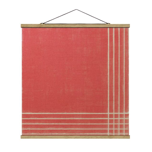 Stoffbild mit Posterleisten - Linien Treffen auf Rot - Quadrat 1:1