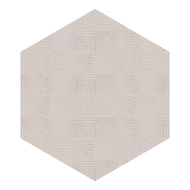 Hexagon Mustertapete selbstklebend - Linienmuster Stempel in Taupe