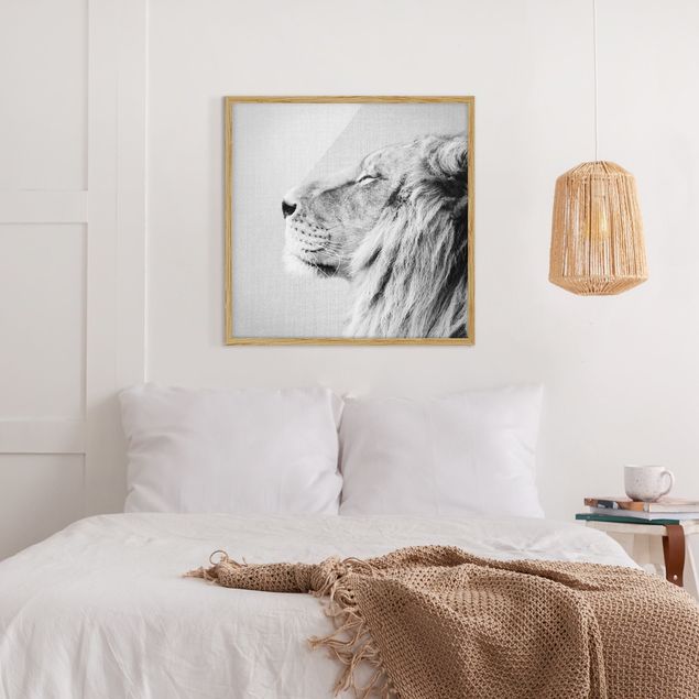Tiere Bilder mit Rahmen Löwe Leopold Schwarz Weiß