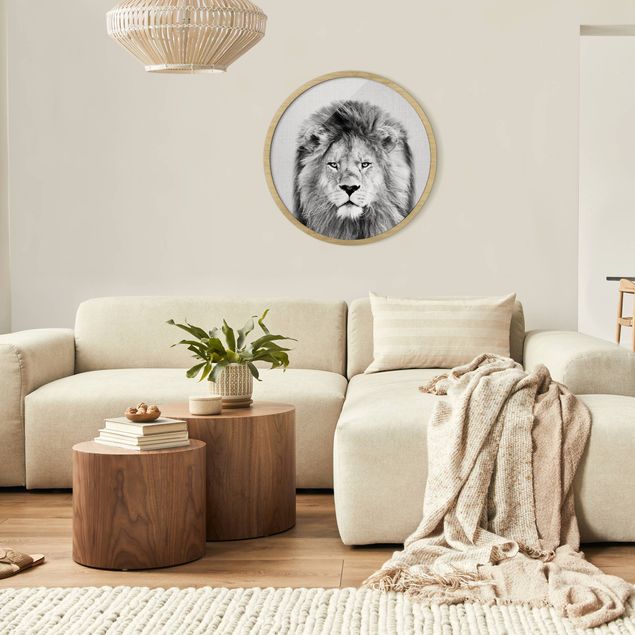 Tiere Bilder mit Rahmen Löwe Linus Schwarz Weiß