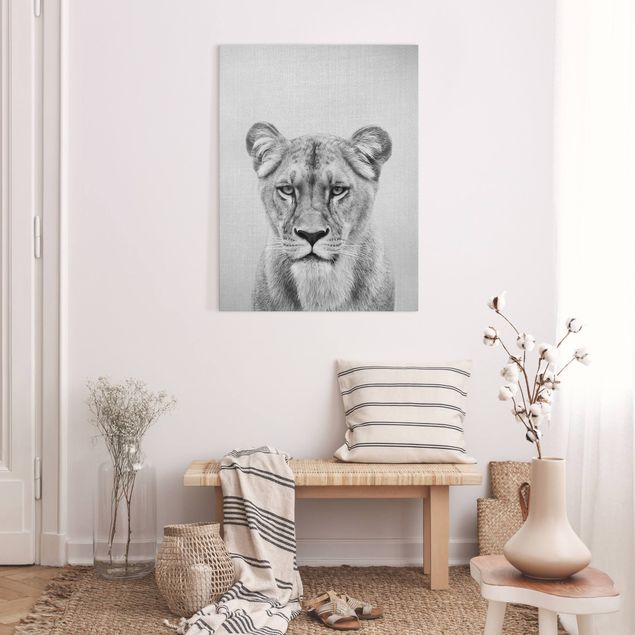 schwarz-weiß Bilder auf Leinwand Löwin Lisa Schwarz Weiß