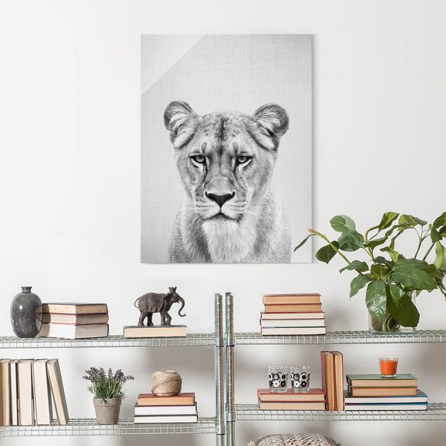 Glasbild schwarz-weiß Löwin Lisa Schwarz Weiß