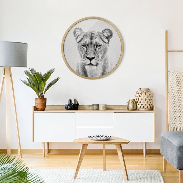 Tiere Bilder mit Rahmen Löwin Lisa Schwarz Weiß