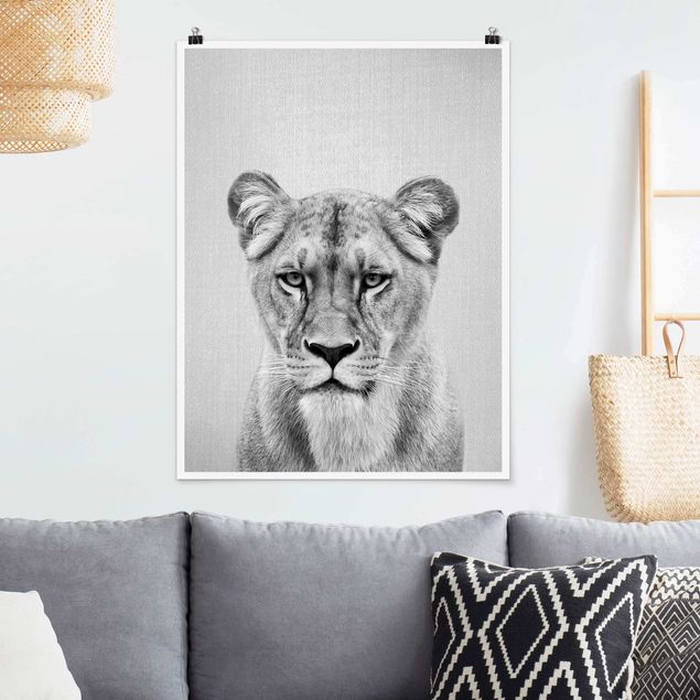 Poster Löwen Löwin Lisa Schwarz Weiß