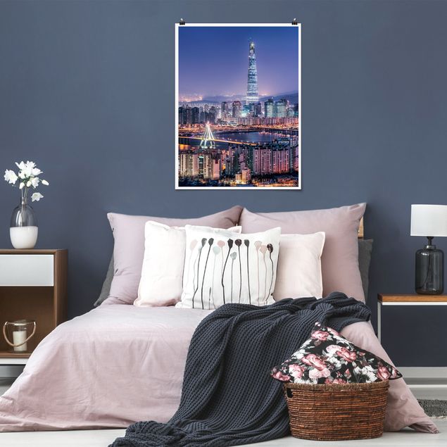 Poster Skyline Lotte World Tower bei Nacht