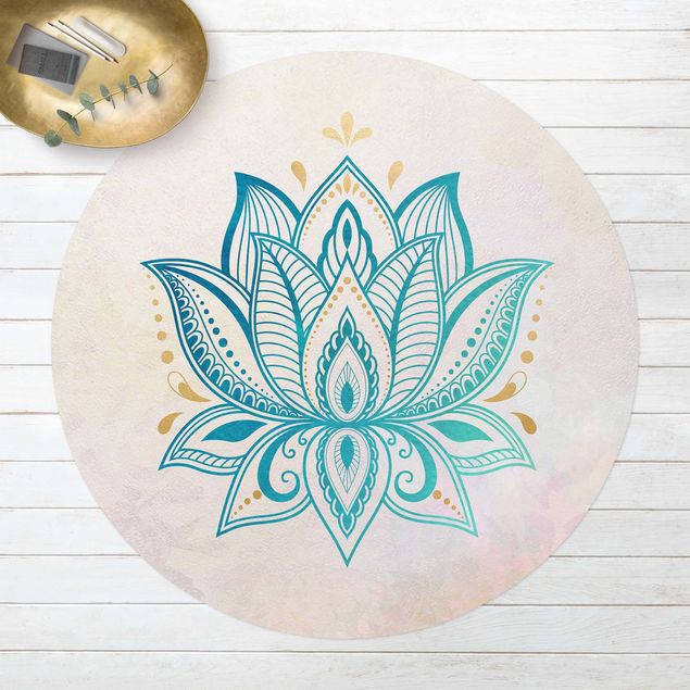Teppich für Balkon Lotus Illustration Mandala gold blau