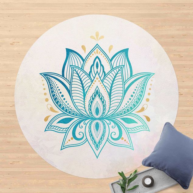 Teppich modern Lotus Illustration Mandala gold blau
