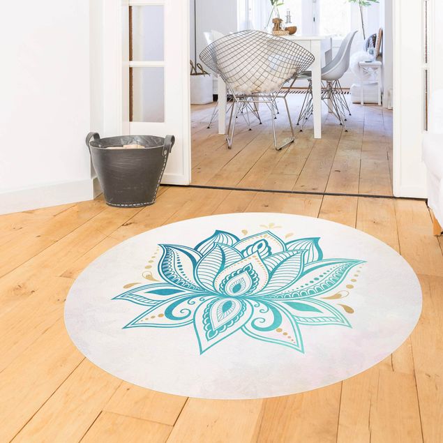 Teppich Outdoor Lotus Illustration Mandala gold blau