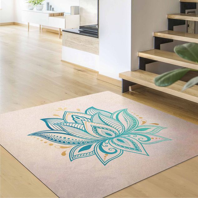 Teppich türkis Lotus Illustration Mandala gold blau