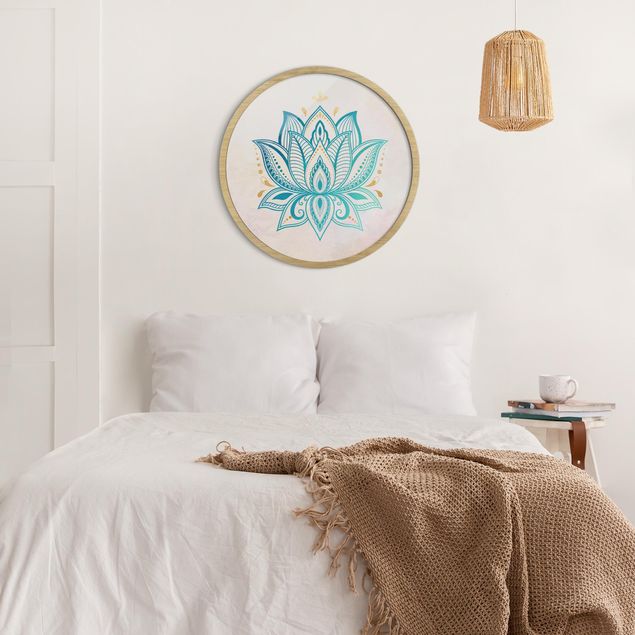 Blumen Bilder mit Rahmen Lotus Illustration Mandala gold blau