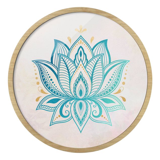 Wandbilder Lotus Illustration Mandala gold blau