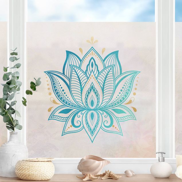 Fensterfolie bunt Lotus Illustration Mandala gold blau