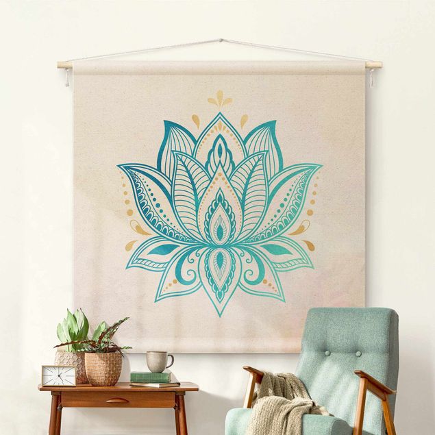 Mandala Wandteppich Lotus Illustration Mandala gold blau