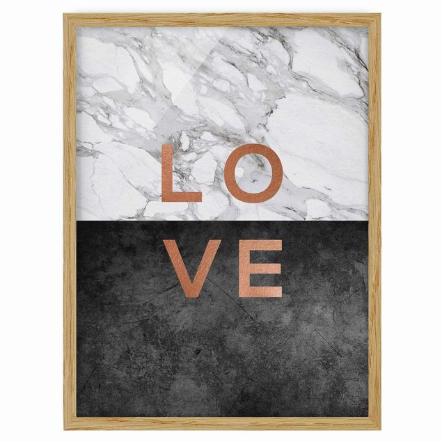 Wandbilder mit Rahmen Love Kupfer und Marmor