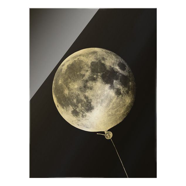 Glasbild - Jonas Loose - Luftballon mit Mond - Hochformat 4:3