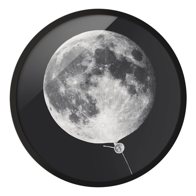 Rundes Gerahmtes Bild - Luftballon mit Mond