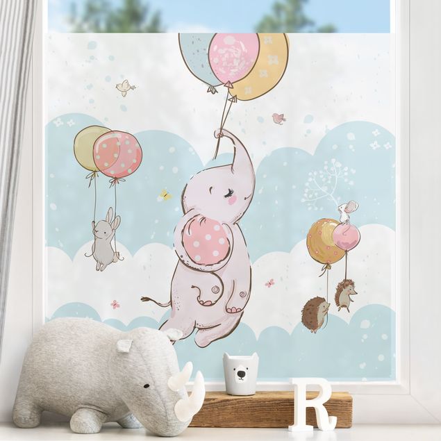 Fensterbilder Tiere Luftballon Wolken Tiere - Elefant