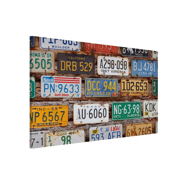 Magnettafeln Holzoptik Amerikanische Nummernschilder auf Holz