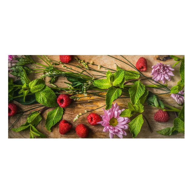 Magnettafel - Blumen Himbeeren Minze - Memoboard Panorama Quer