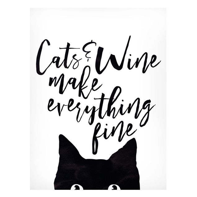 Magnettafel - Cats and Wine make everything fine - Memoboard Hochformat