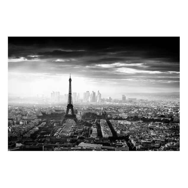 Magnettafel - Der Eiffelturm von Oben Schwarz-weiß - Memoboard Querformat 2:3