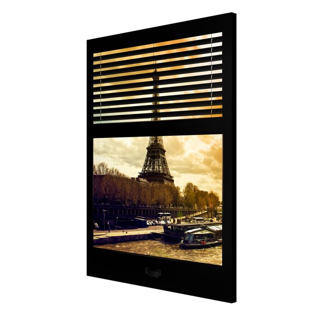 Magnettafel Motiv Fensterausblick Jalousie - Paris Eiffelturm Sonnenuntergang