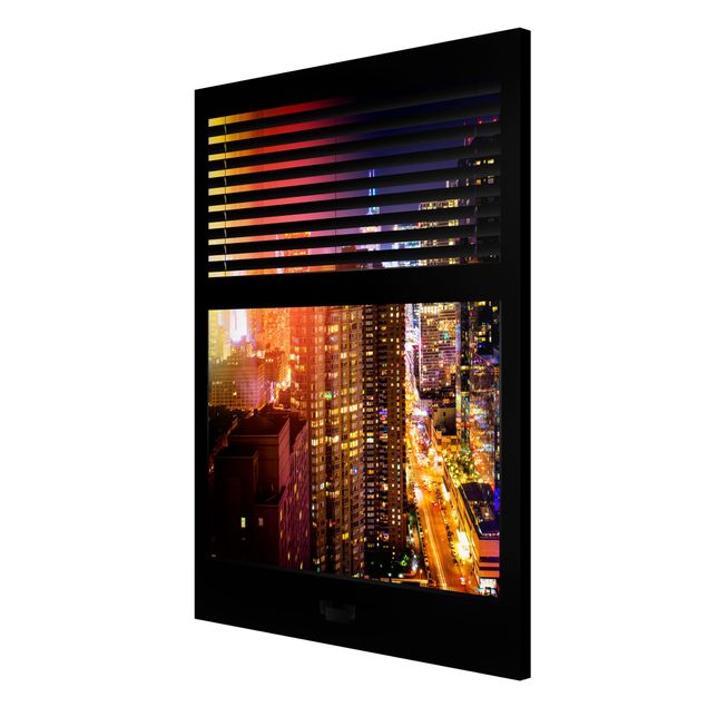 Magnettafel mit Motiv Fensterblick Jalousie - Manhattan bei Nacht