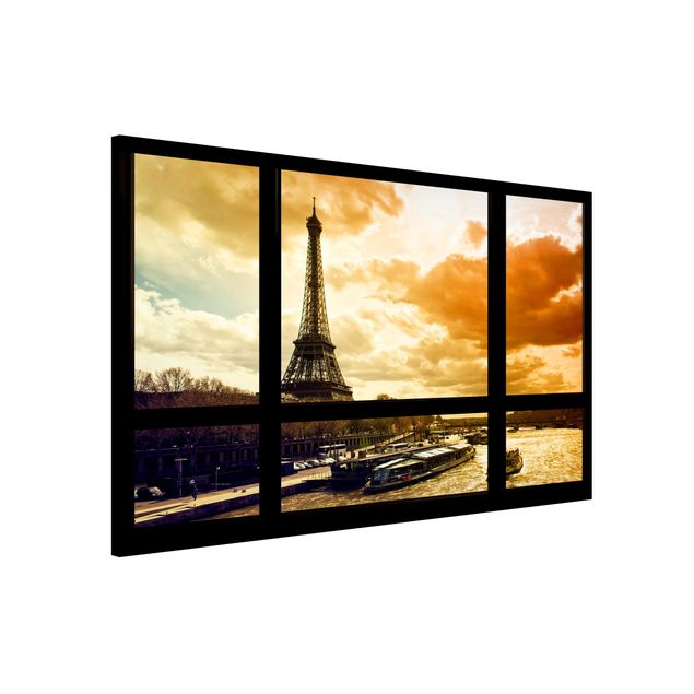 Magnettafeln Syklines Fensterblick - Paris Eiffelturm Sonnenuntergang