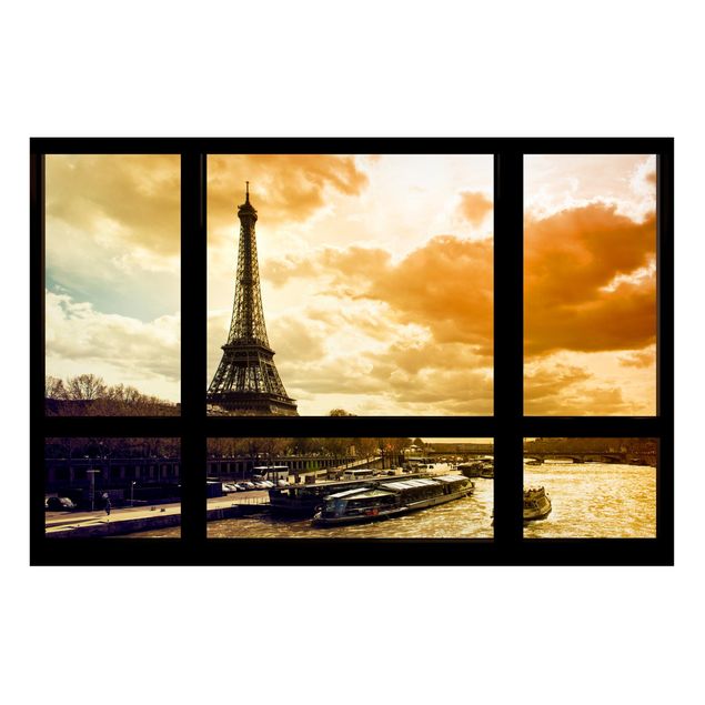 schöne Bilder Fensterblick - Paris Eiffelturm Sonnenuntergang