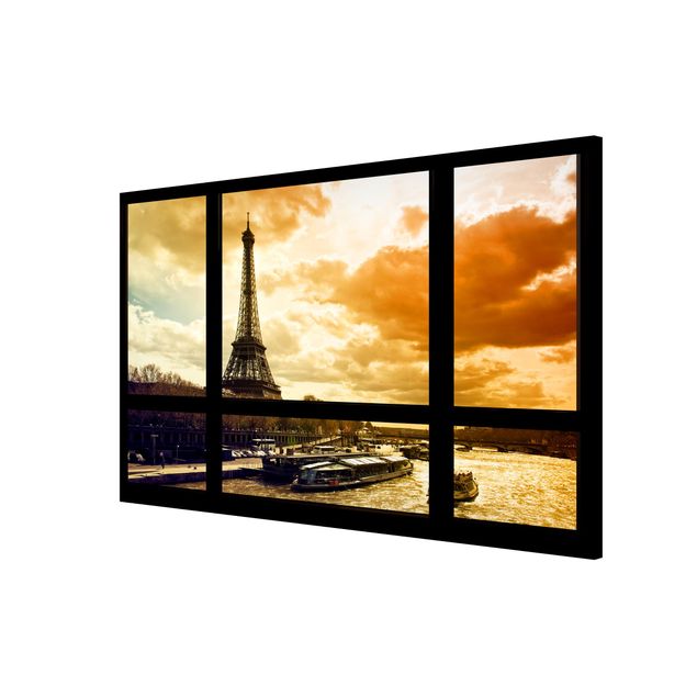 Magnettafel Design Fensterblick - Paris Eiffelturm Sonnenuntergang