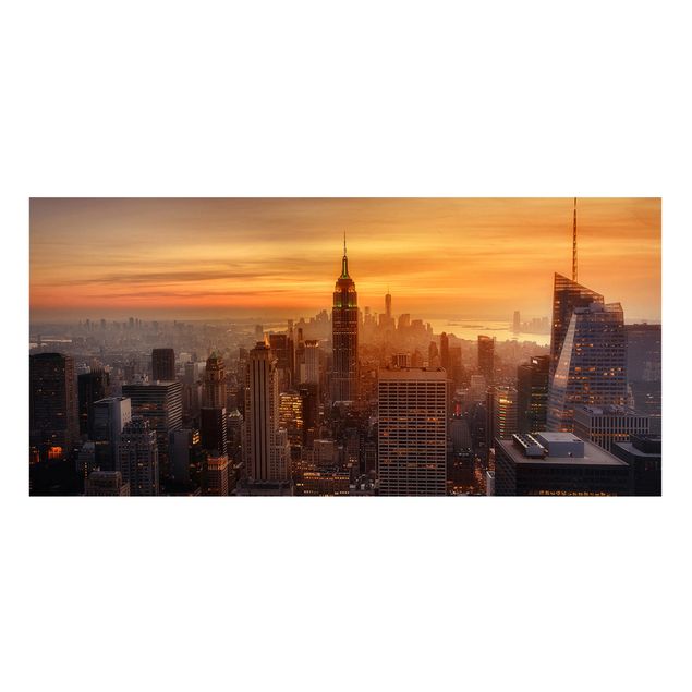 Magnettafel - Manhattan Skyline Abendstimmung - Memoboard Panorama Querformat 1:2